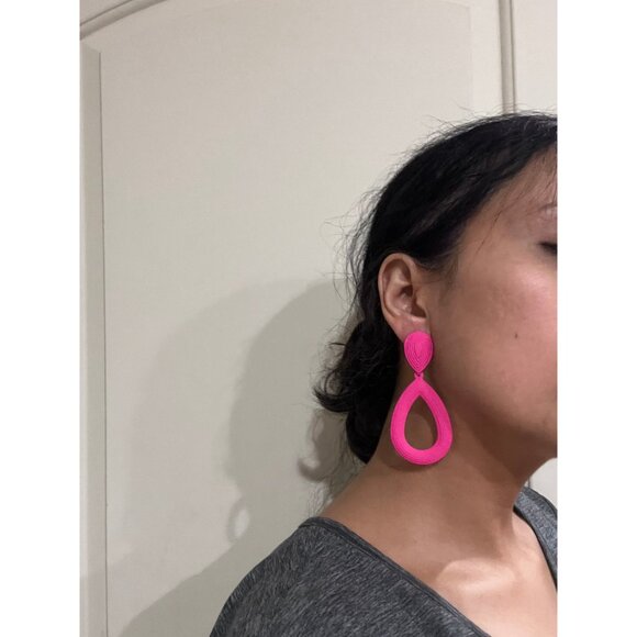 Hot pink earring big large fuchsia statement earring chunky teardrop bold bright - Picture 4 of 5